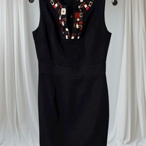 Milly Navy Vintage Midi Dress with a Vibrant Neckline!